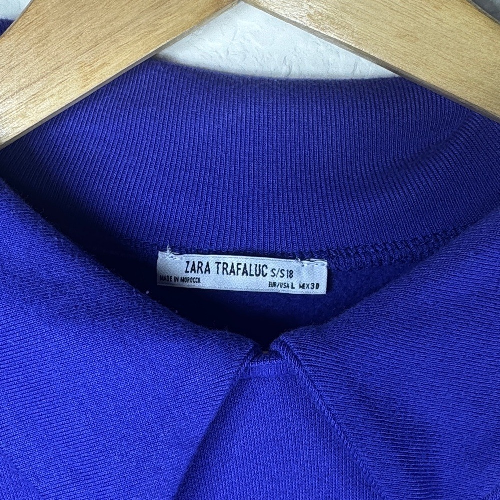Zara Trafaluc Royal Blue Oversized Collared Sweatshirt Zipper Cuffs Large - Picture 2 of 4